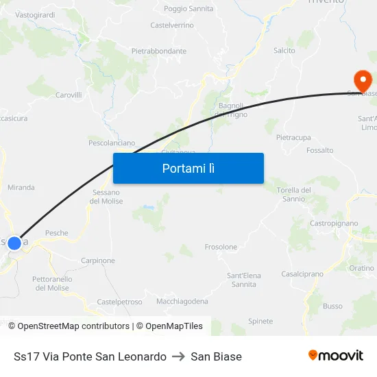 Ss17 Via Ponte San Leonardo to San Biase map