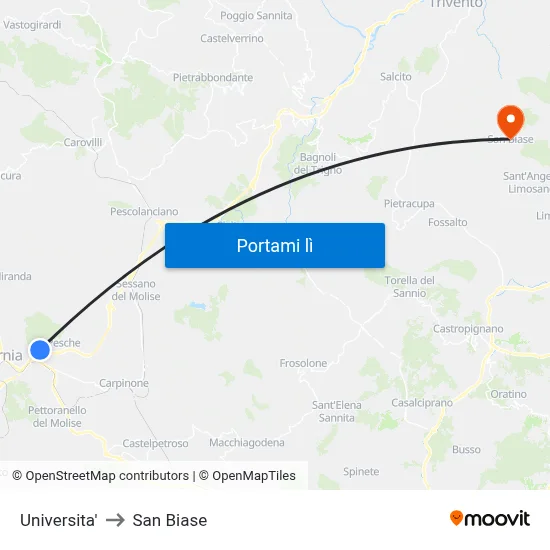 Universita' to San Biase map