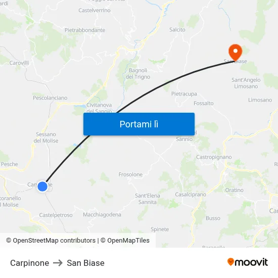 Carpinone to San Biase map