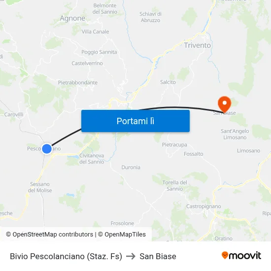 Bivio Pescolanciano (Staz. Fs) to San Biase map