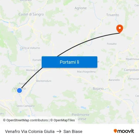 Venafro Via Colonia Giulia to San Biase map