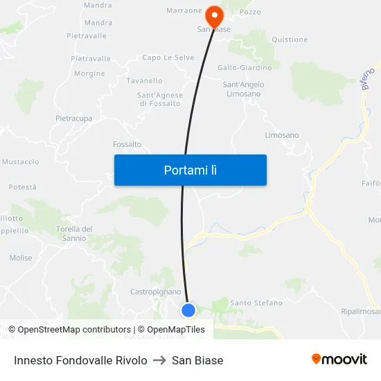 Innesto Fondovalle Rivolo to San Biase map