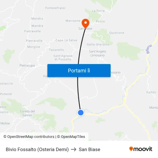 Bivio Fossalto (Osteria Demi) to San Biase map
