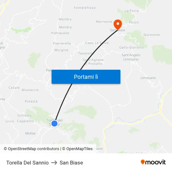 Torella Del Sannio to San Biase map