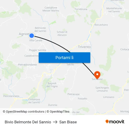 Bivio Belmonte Del Sannio to San Biase map