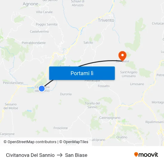 Civitanova Del Sannio to San Biase map