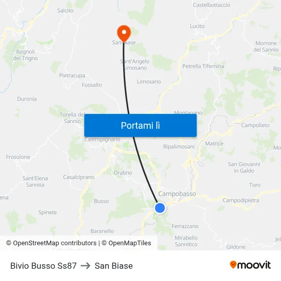 Bivio Busso Ss87 to San Biase map