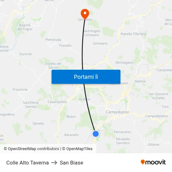 Colle Alto Taverna to San Biase map
