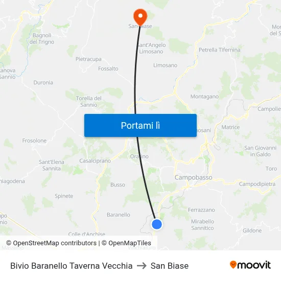 Bivio Baranello Taverna Vecchia to San Biase map