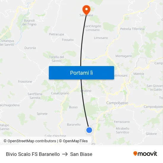 Bivio Scalo FS Baranello to San Biase map