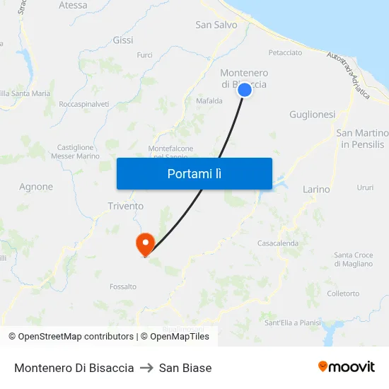 Montenero Di Bisaccia to San Biase map