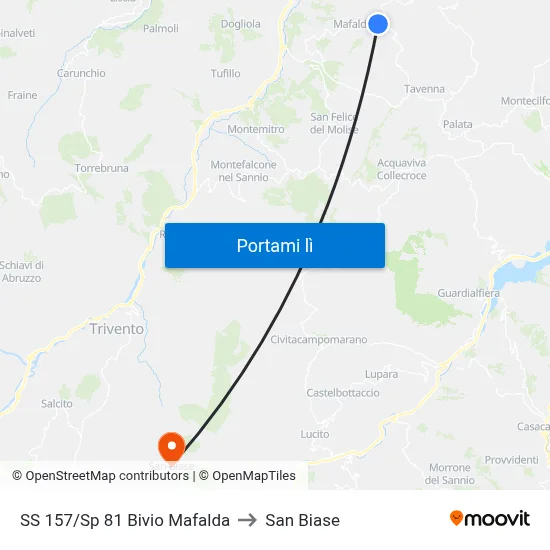 SS 157/Sp 81 Bivio Mafalda to San Biase map