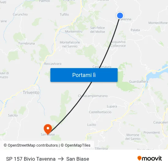 SP 157 Bivio Tavenna to San Biase map