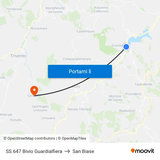 SS 647 Bivio Guardialfiera to San Biase map