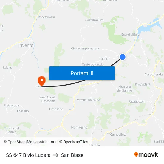 SS 647 Bivio Lupara to San Biase map