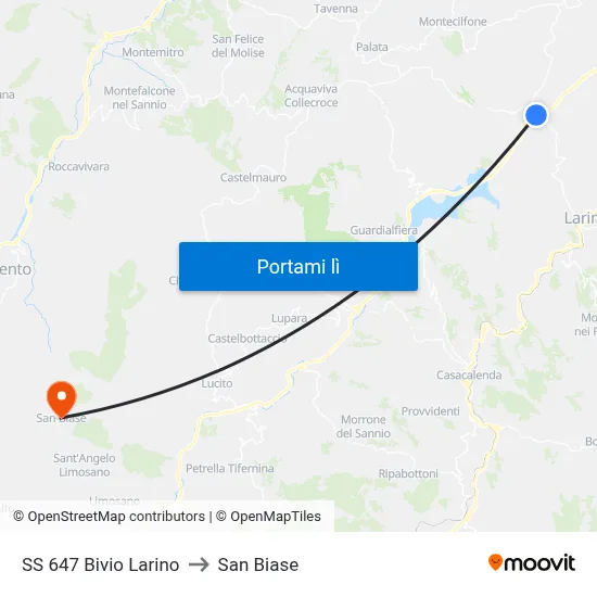 SS 647 Bivio Larino to San Biase map
