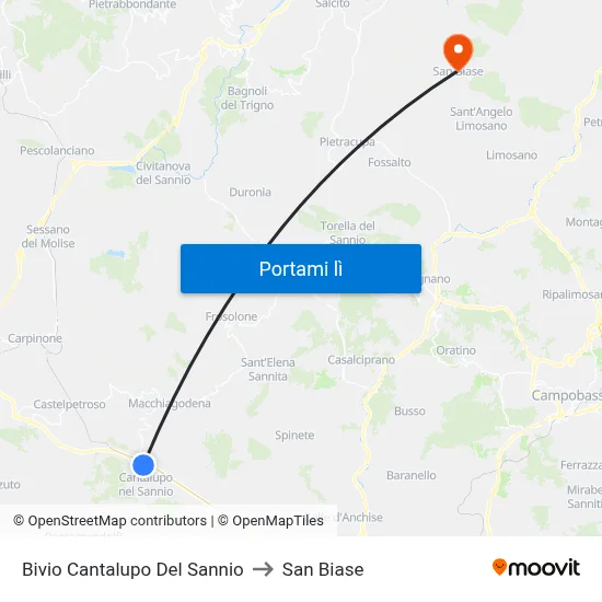 Bivio Cantalupo Del Sannio to San Biase map