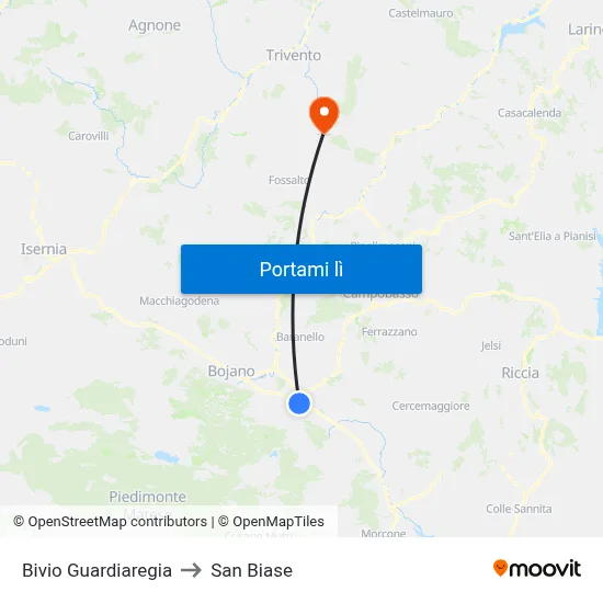 Bivio Guardiaregia to San Biase map