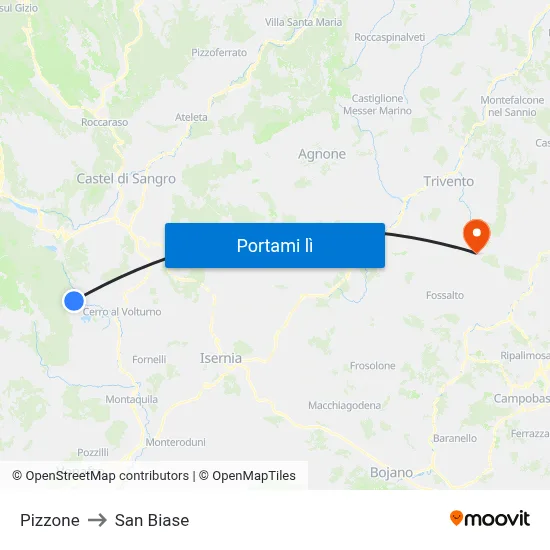 Pizzone to San Biase map