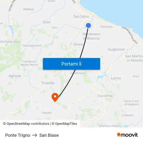 Ponte Trigno to San Biase map