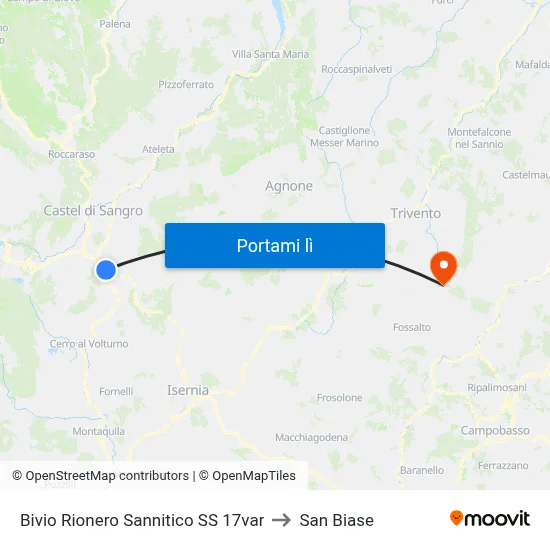 Bivio Rionero Sannitico SS 17var to San Biase map