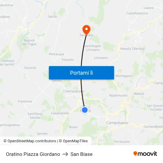 Oratino Piazza Giordano to San Biase map