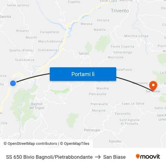 SS 650 Bivio Bagnoli/Pietrabbondante to San Biase map