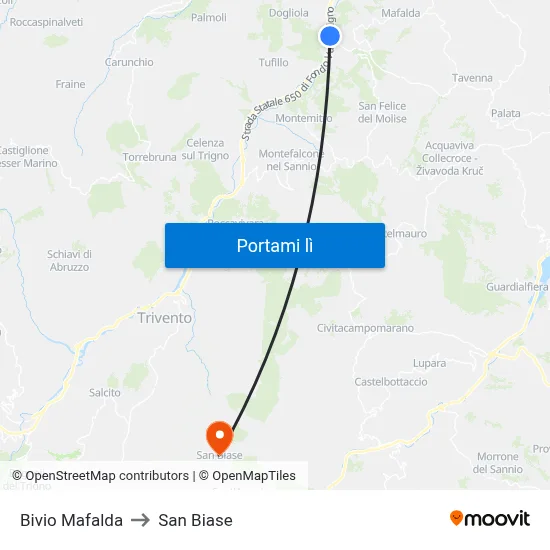 Bivio Mafalda to San Biase map