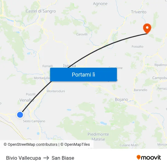 Bivio Vallecupa to San Biase map