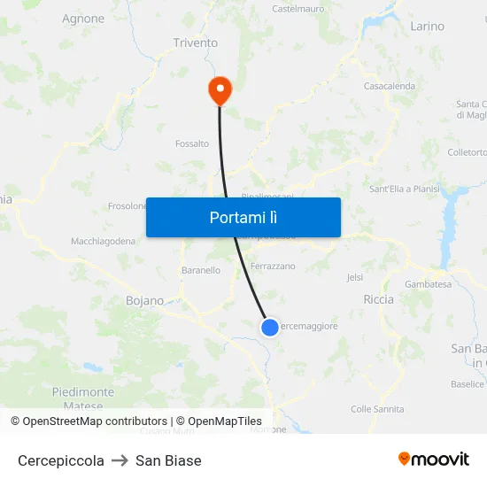Cercepiccola to San Biase map