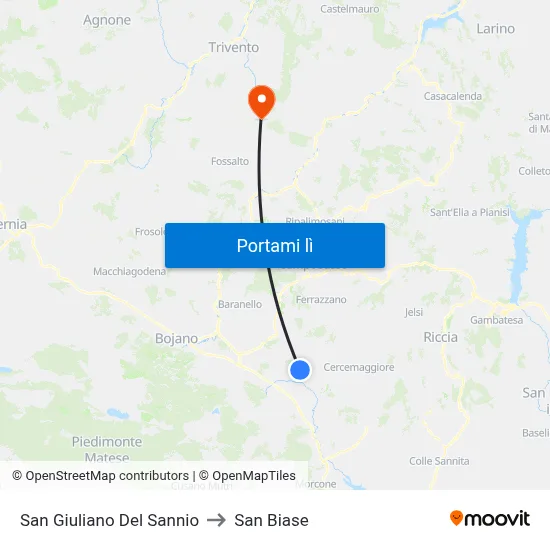 San Giuliano Del Sannio to San Biase map