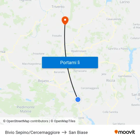 Bivio Sepino/Cercemaggiore to San Biase map