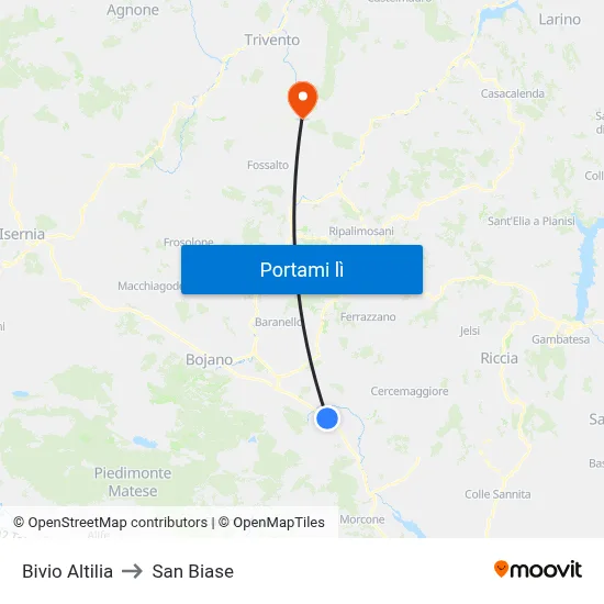Bivio Altilia to San Biase map