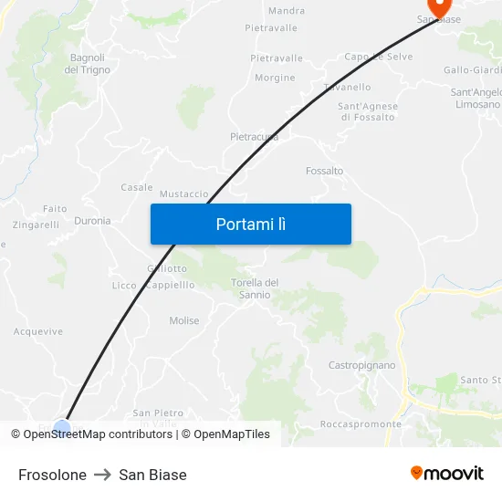 Frosolone to San Biase map