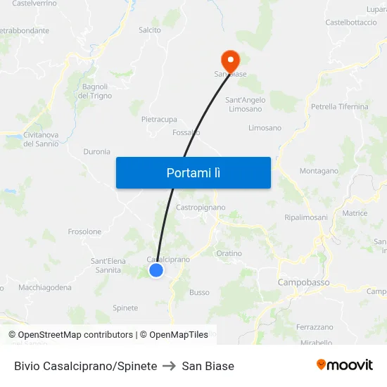 Bivio Casalciprano/Spinete to San Biase map