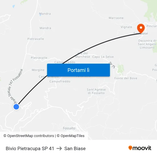 Bivio Pietracupa SP 41 to San Biase map