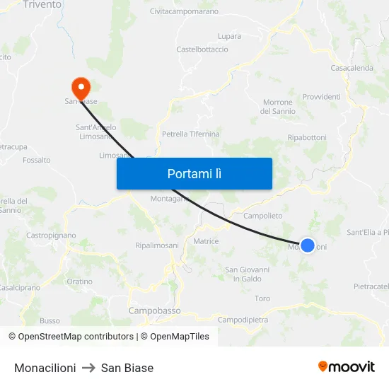 Monacilioni to San Biase map