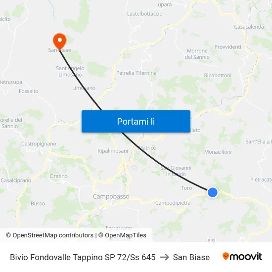 Bivio Fondovalle Tappino SP 72/Ss 645 to San Biase map