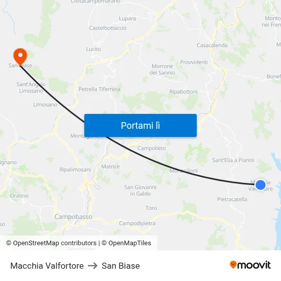 Macchia Valfortore to San Biase map