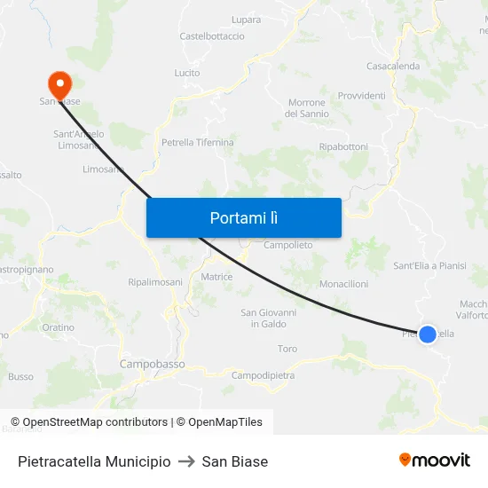 Pietracatella Municipio to San Biase map