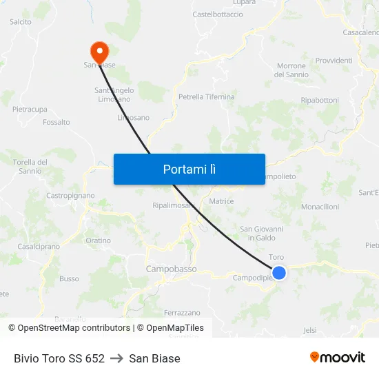 Bivio Toro SS 652 to San Biase map