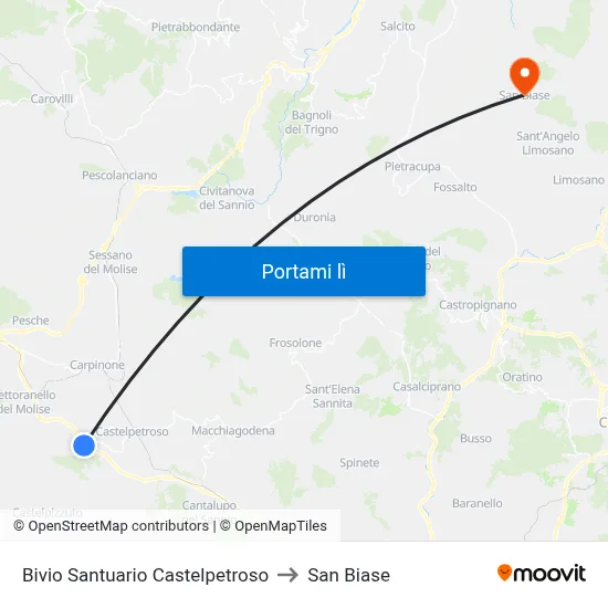 Bivio Santuario Castelpetroso to San Biase map