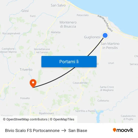 Bivio Scalo FS Portocannone to San Biase map