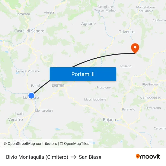 Bivio Montaquila (Cimitero) to San Biase map