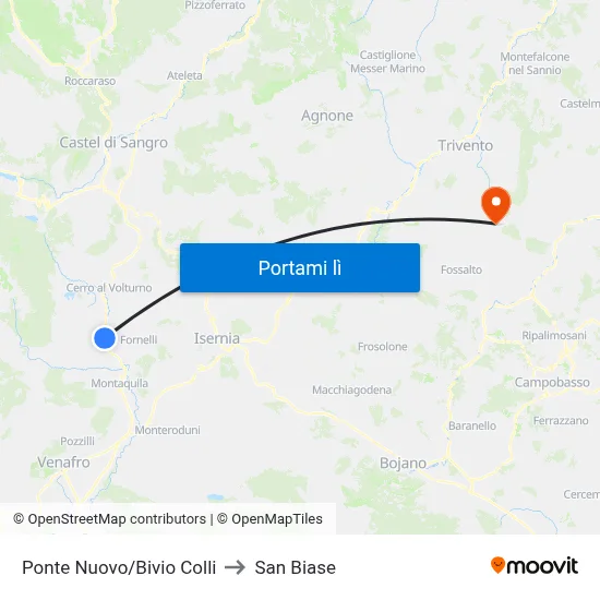 Ponte Nuovo/Bivio Colli to San Biase map