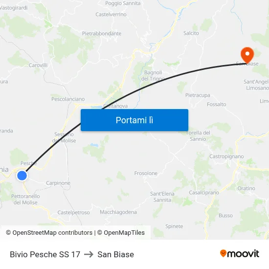 Bivio Pesche SS 17 to San Biase map