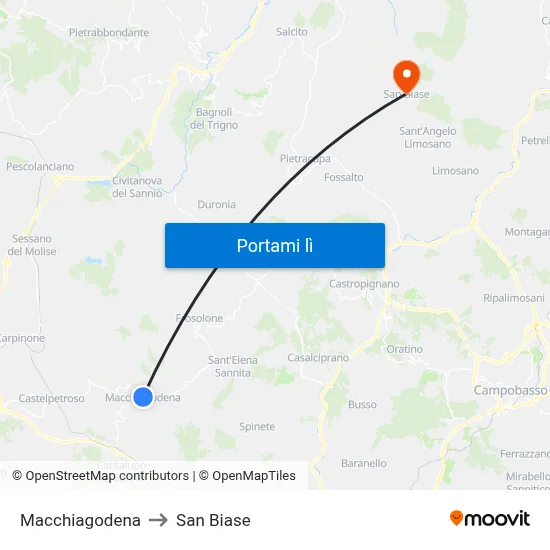 Macchiagodena to San Biase map