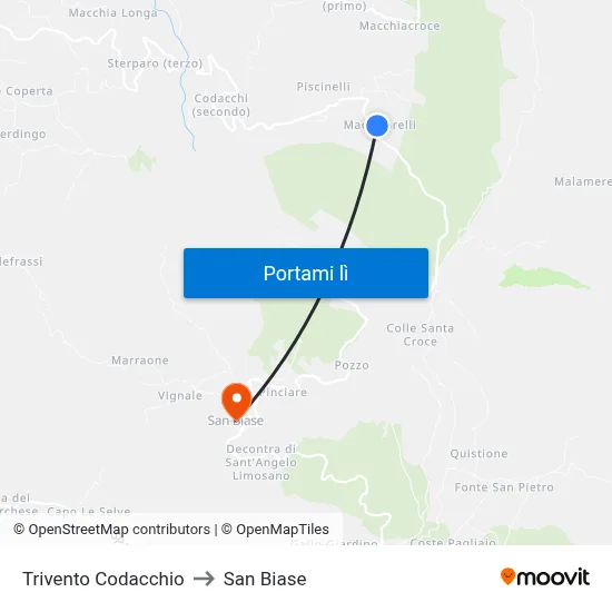 Trivento Codacchio to San Biase map