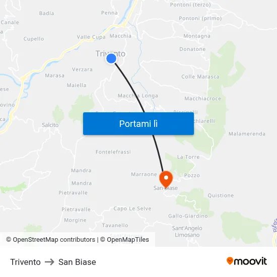 Trivento to San Biase map