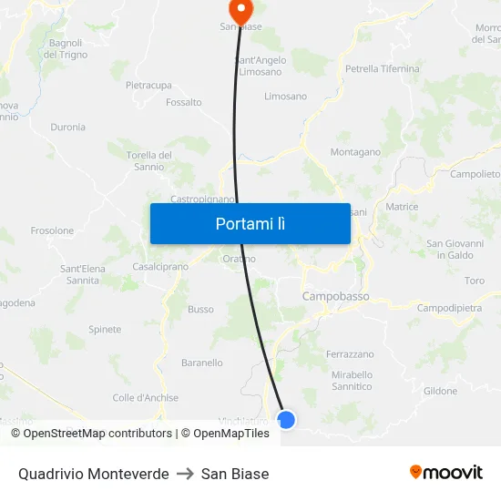 Quadrivio Monteverde to San Biase map
